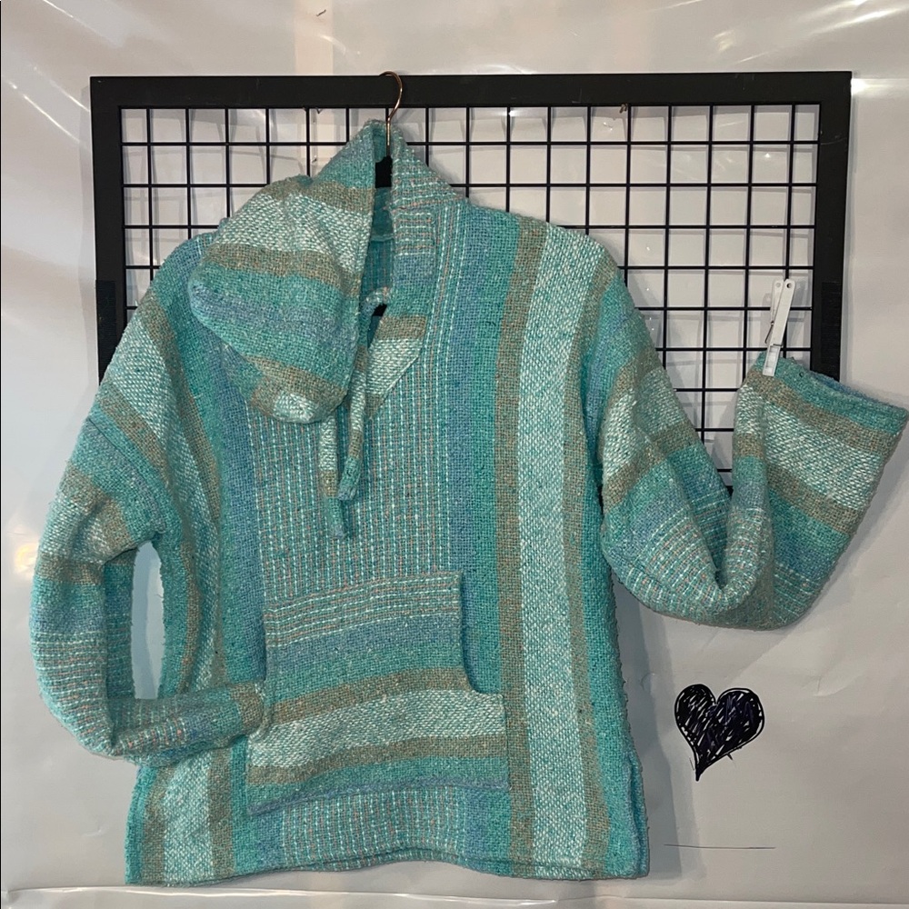 Mexican style aqua coloured hoodie